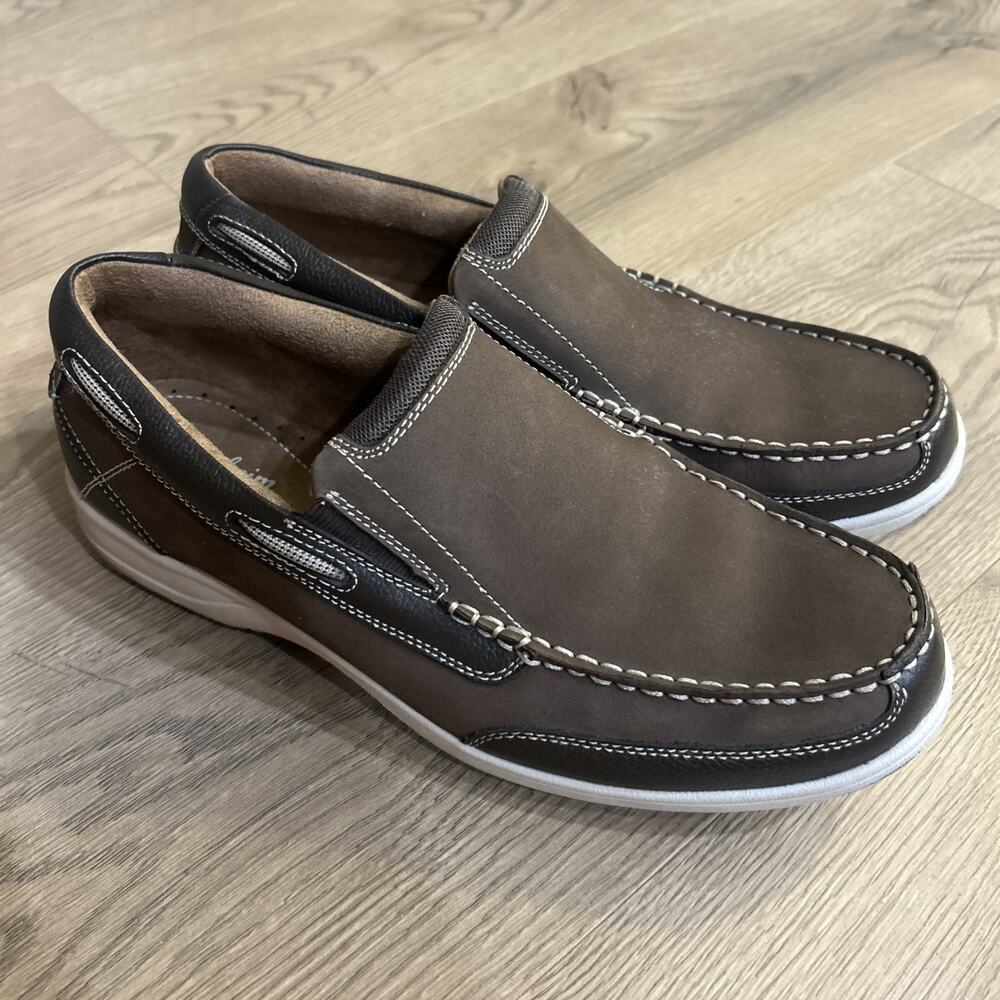 Florsheim Men's Lakeside Size 10.5 Brown Leather Moc Toe Slip-On Boat Shoes